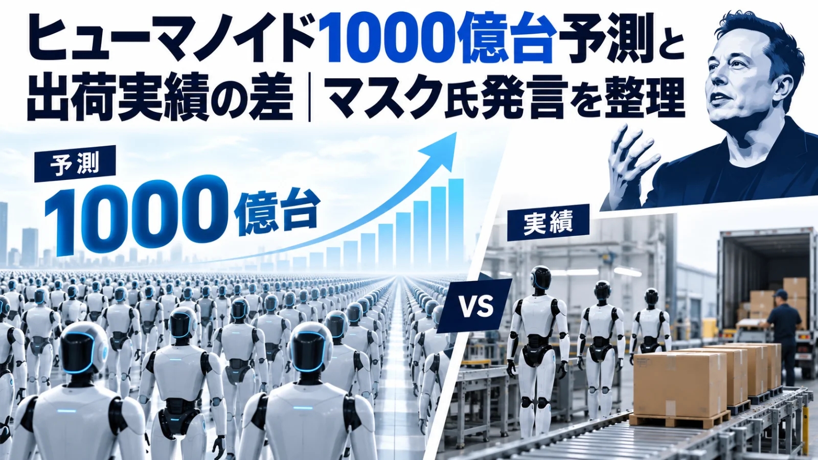 ヒューマノイド1000億台予測と出荷実績の差|マスク氏発言を整理