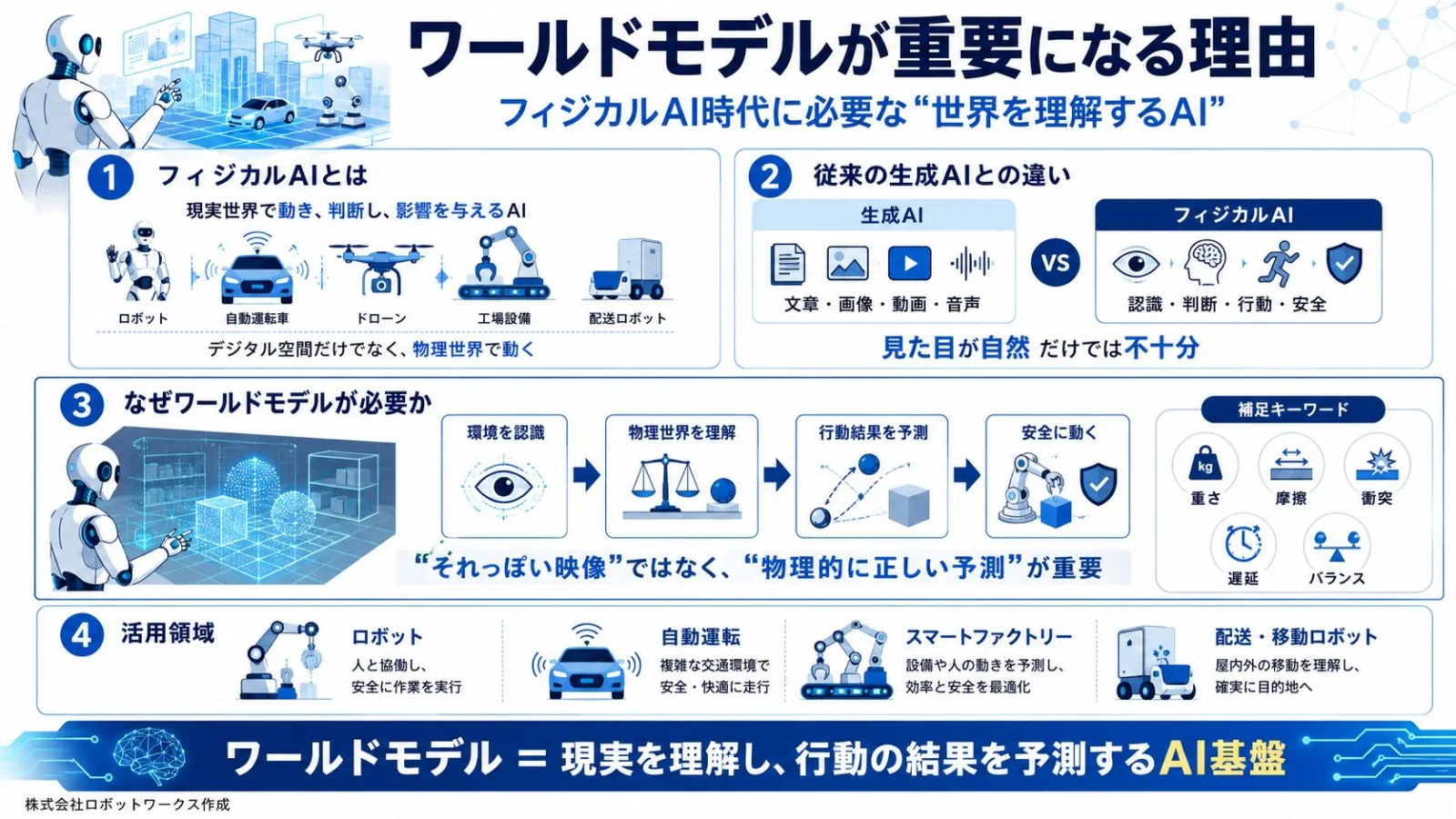 ワールドモデルとフィジカルAIの仕組みを解説する図解